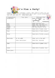 English worksheet: Planning a party (future tense)