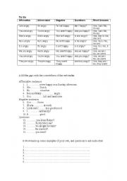 English worksheet: A1 to be verb chart w/ exercises and useful vocab