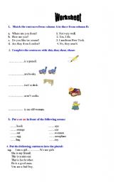 English Worksheet: Worksheet: indefinite article/demonstrative pronoun/plural of nouns