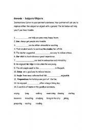 English Worksheet: Gerunds as subjects and objects