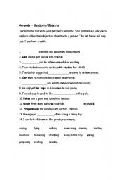 English worksheet: Gerunds as subjects and objects