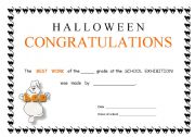 English worksheet: Halloween Congratulations