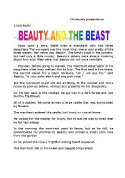 English Worksheet: story: Beauty and the Beast