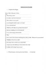 English Worksheet: simple dialogue and writing