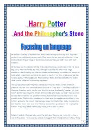 English Worksheet: Lesson 2: Harry Potter and the Philosophers Stone: Focusing on LANGUAGE. (5 pages: tasks + key)