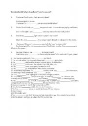 English Worksheet: Should, shouldnt, have to and dont have to-can-cant 