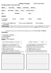 English Worksheet: Writing a paragraph: Daily routine