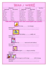 English Worksheet: WAS / WERE -past simple of to be -introduction and excercise with Winnie the Pooh!