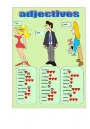 English Worksheet: Adjectives- 2 pages!