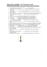 English worksheet: RELATIVE PRONOUNS: 81ST ACADEMY AWARDS