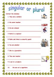 English Worksheet: singular or plural- verb to be