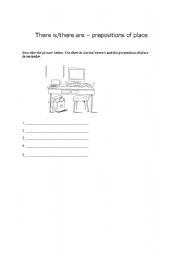 English worksheet: There is/there are - prepositions of place