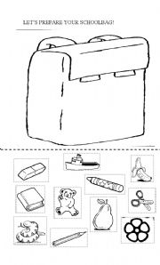 English Worksheet: Lets prepare the schoolbag! 