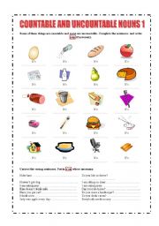 English Worksheet: Countable and uncountable nouns 1