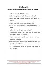 English Worksheet: St. Patrick Day Quiz