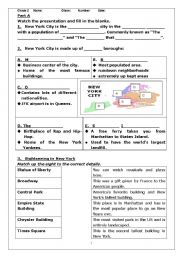 English Worksheet: New York City Exercises and Song (2 Pages)