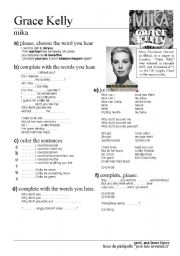 English Worksheet: Grace Kelly - song