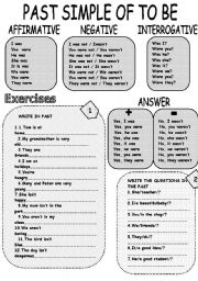 English Worksheet: PAST OF THE VERB TO BE