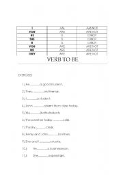 English worksheet: verb to be