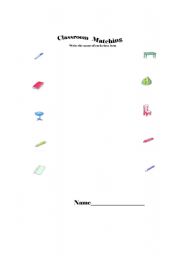 English worksheet: Matching Classroom Vocabulary