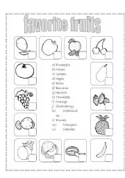 English Worksheet: my favorite fruits