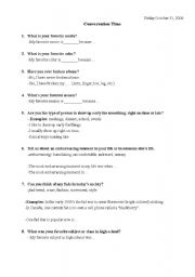 English worksheet: Conversation Questions