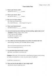English Worksheet: Conversation Questions