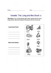 English Worksheet: Long O and Short O