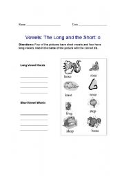 English worksheet: Long O and Short O