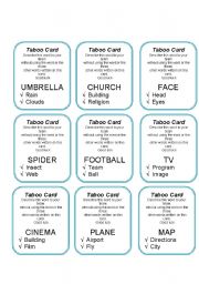 English Worksheet: TabooCards