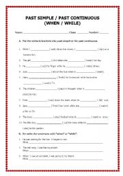 English Worksheet: PAST SIMPLE VS. PAST CONTINUOUS (WHEN / WHILE)