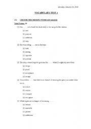 English worksheet: Vocabulary Test1  Intermediate Level