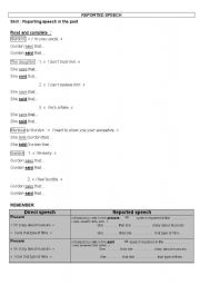 English Worksheet: REPORTED SPEECH IN THE PAST