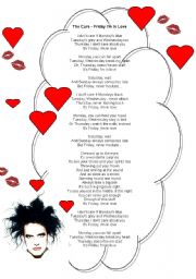 English Worksheet: Song Game and Activities. The Cure. Friday Im in Love