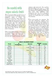 English Worksheet: Fruit: The importance of Juice and its Calories