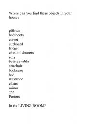 English worksheet:  objects of the house