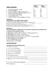 English worksheet: object pronouns