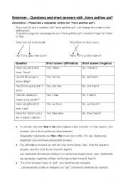 English worksheet: Grammar  Questions and short answers with have got/has got