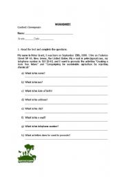 English worksheet: Personal Information