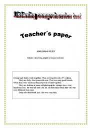 English worksheet: Listening comprehension test. teachers paper