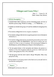 English worksheet: whisper and guess who