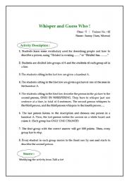 English Worksheet: whisper and guess who