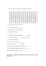 English Worksheet: Animal Crossword