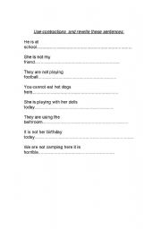 English worksheet: contractions