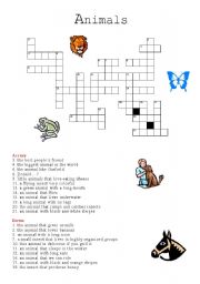 English Worksheet: animal crosswords