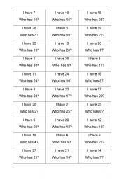 English Worksheet: Loop cards (numbers from 1 to 30)