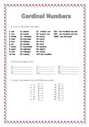 English worksheet: cardinal numbers / telling the age