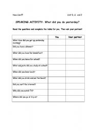 English worksheet: Past Simple Tense - oral pairwork