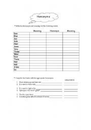 English worksheet: Homonyms