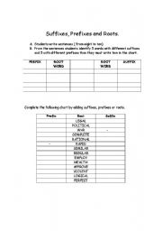 English worksheet: Suffixes, Prefixes and Roots